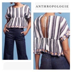 Anthropologie Maeve Linen Striped Tie Back Top